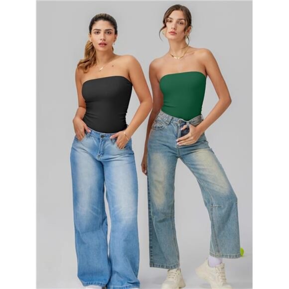 Womens Tube Bodysuits Strapless Basic Green - Picture 5 of 6